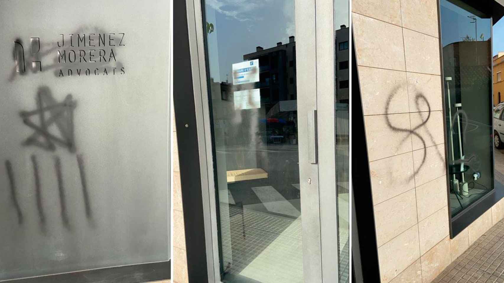 Tres imágenes del ataque al despacho del concejal del PP de Sant Sadurní / TWITTER