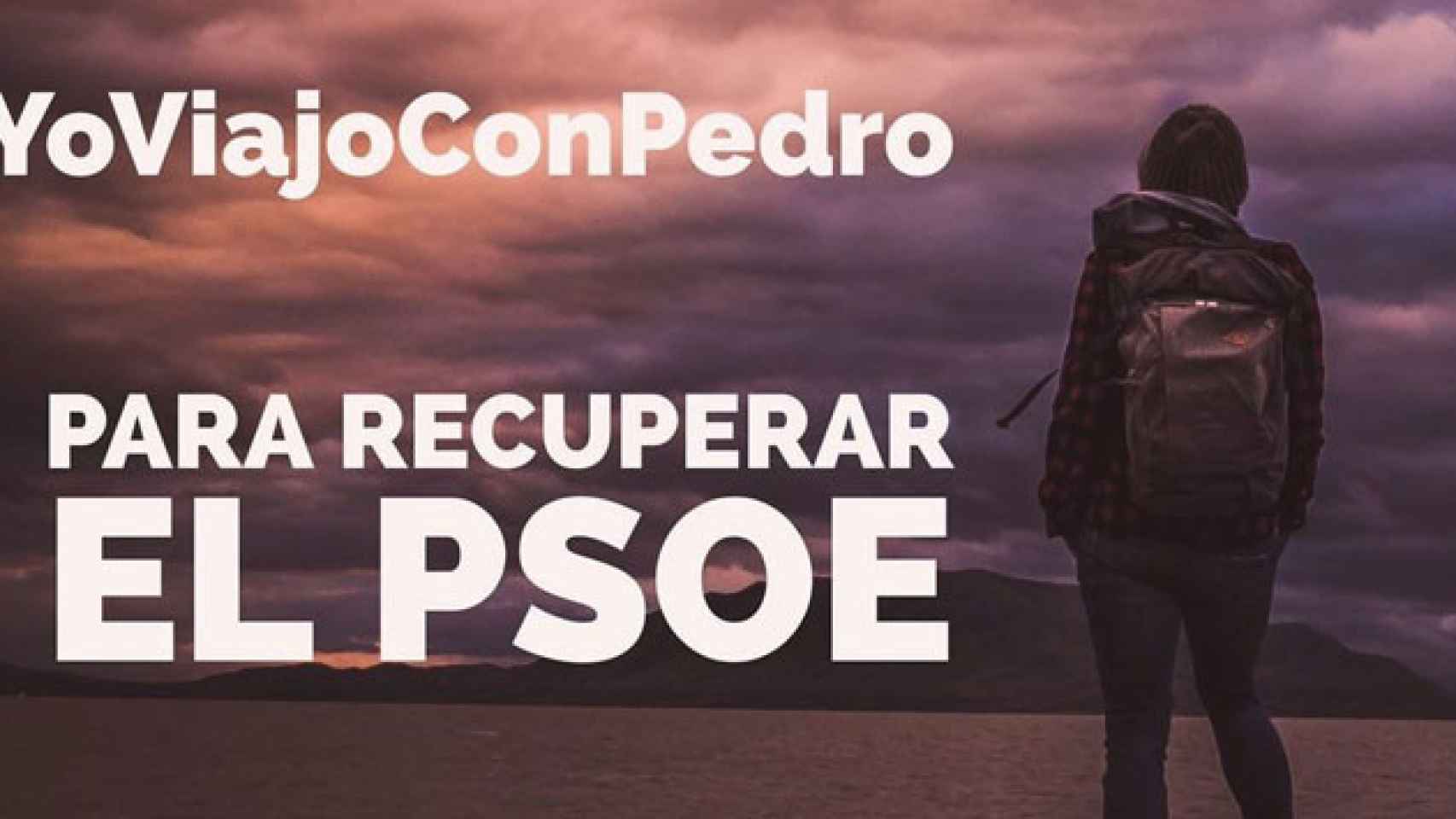 Un cartel de Yo Viajo con Pedro, el nuevo eslogan de los partidarios de Pedro Sánchez / CG
