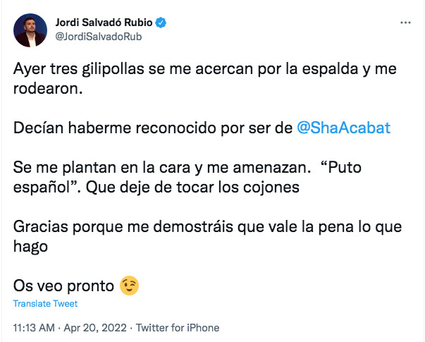 Mensaje de Jordi Salvadó en las redes sociales / TWITTER