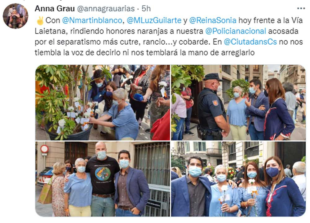 Tuit de la diputada de Cs Anna Grau sobre el acto de apoyo a la Policía Nacional / @annagrauarias (TWITTER)