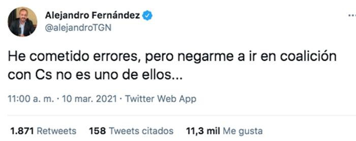 Tuit de Alejandro Fernández