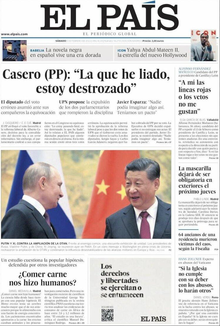 Portada de 'El País' del 5 de febrero de 2022 / CG