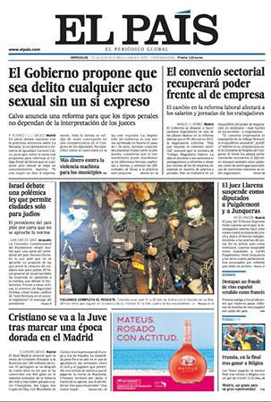 Portada de 'El País' del 11 de julio de 2018