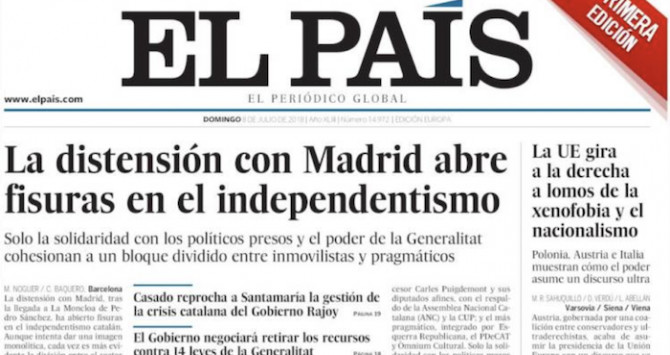 La portada de El País de este domingo