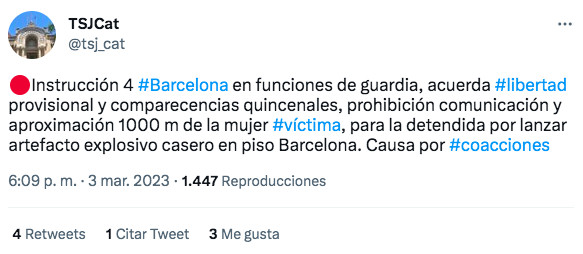 Tuit del Tribunal Superior de Justicia de Cataluña (TSJC) / TWITTER