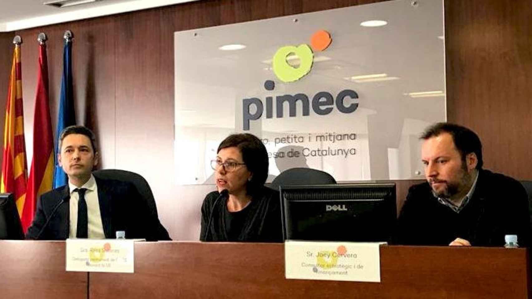 Rosa Solanes (c), la nueva delegada de la patronal de pymes catalana Pimec en Bruselas en su presentación ante los asociados / PIMEC