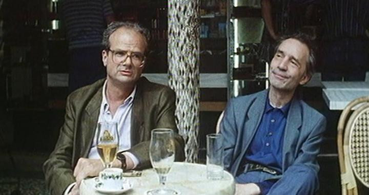 Serge Daney y Jacques Rivette en Jacques Rivette, le veilleur (1990, Claire Denis y Serge Daney).