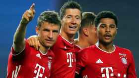 Muller, Lewandowski y Gnabry celebran un gol contra el OL / EFE