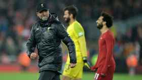 Klopp y Salah en el último partido del Liverpool en Anfield / EFE