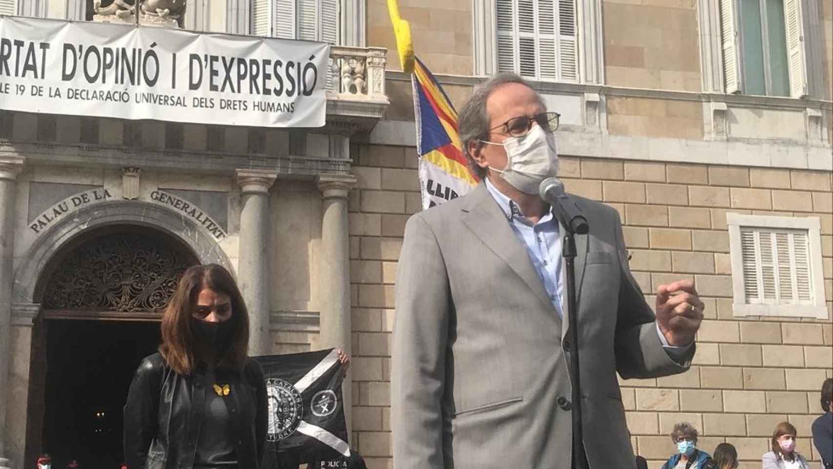 Quim Torra, dando un discurso ante la Generalitat en pleno auge de la pandemia de coronavirus / EUROPA PRESS