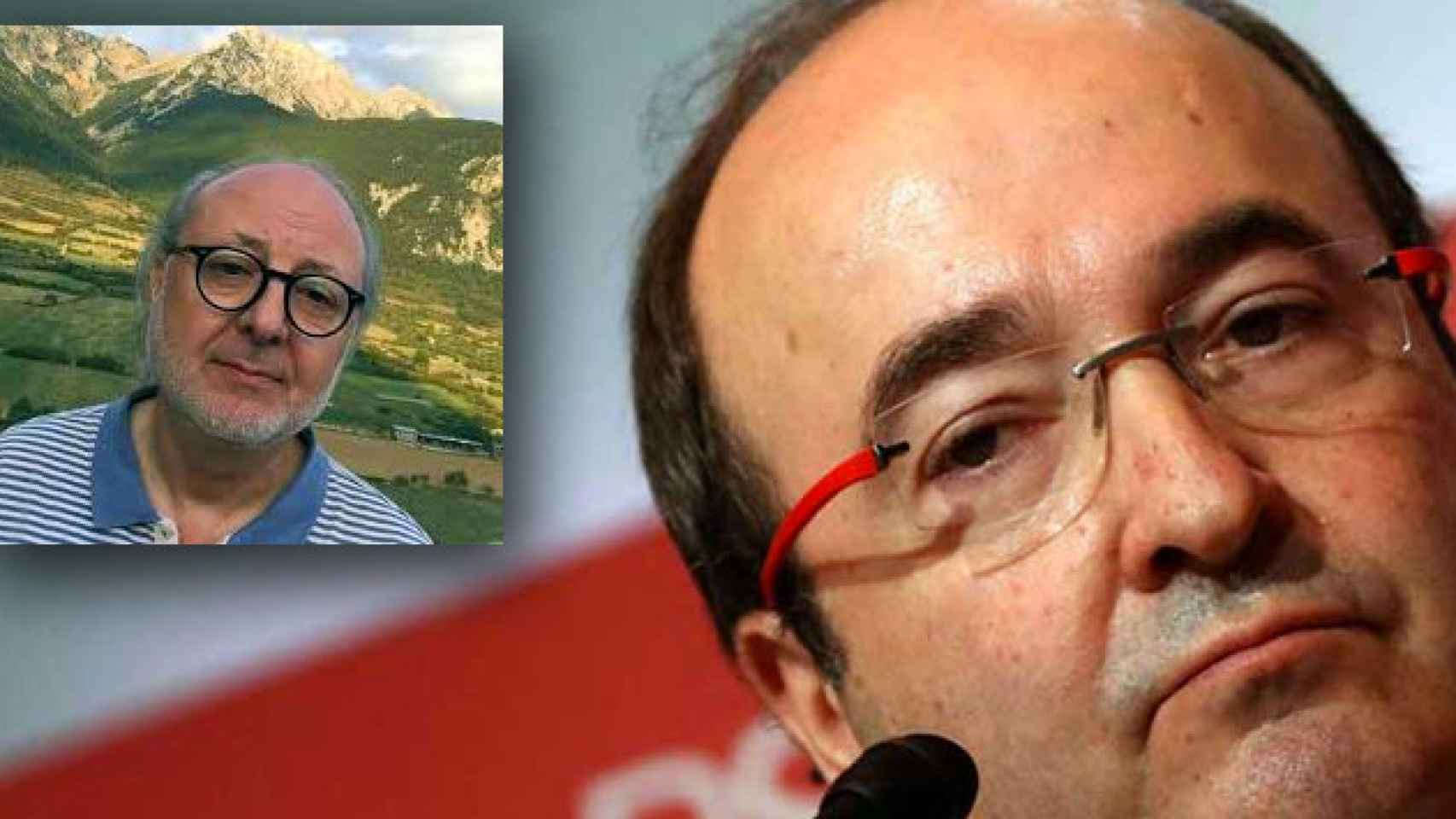 El profesor Jordi Borrell y el candidato del PSC al 21D, Miquel Iceta