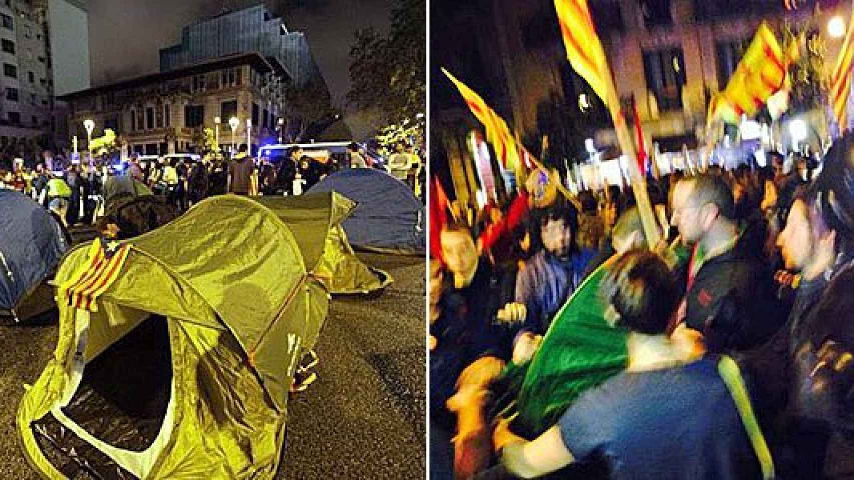 Los Mossos desmantelan una acampada independentista ante la Delegación del Gobierno en Cataluña