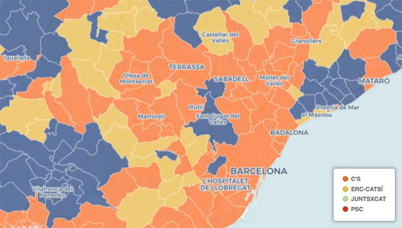 Voto en el área metropolitana en las elecciones catalanas de 2017 / EUROPA PRESS