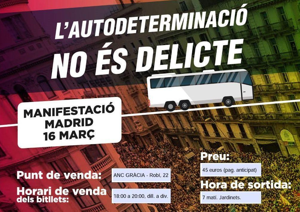 Cartel de la ANC con precios del traslado a la manifestación independentista de Madrid