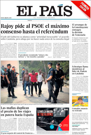 Portada de 'El País' del 8 de agosto de 2017