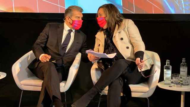 Joan Laporta y Elena Fort presentando su proyecto para el Espai Barça / Culemanía