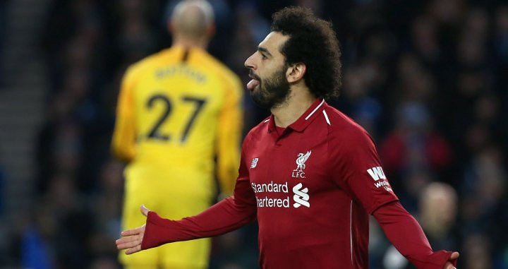 Salah celebrando su gol en el Brighton - Liverpool / EFE