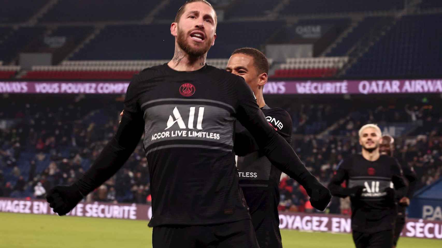 Sergio Ramos, celebrando el gol marcado con el PSG frente al Reims / EFE