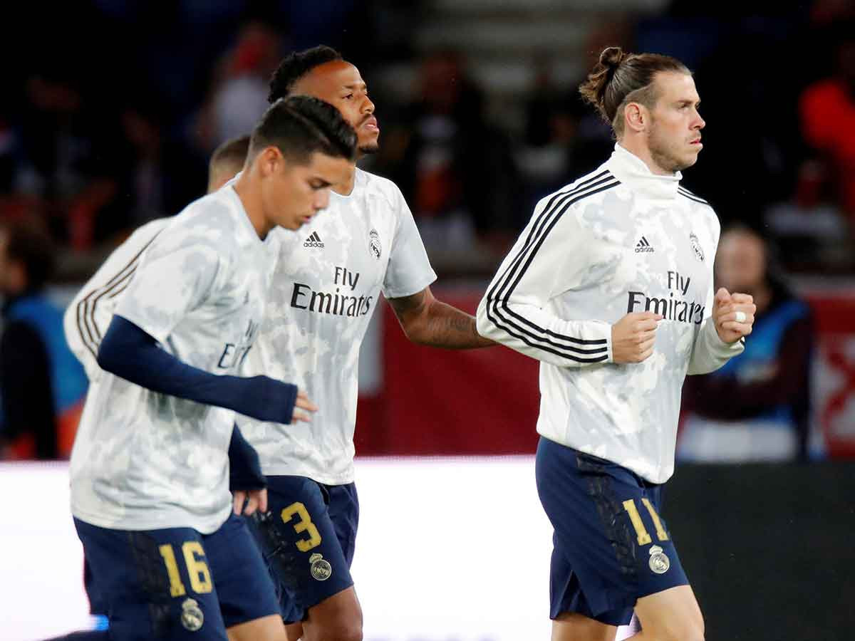 James, Militao y Bale en un entrenamiento del Real Madrid / EFE