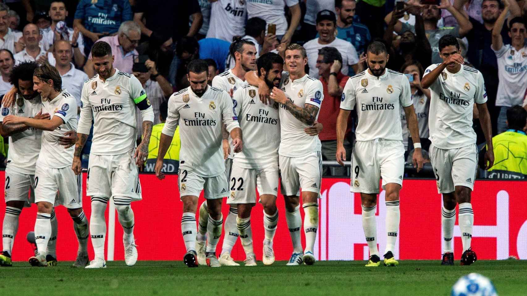 Los jugadores del Madrid celebran un gol frente a la Roma / EFE