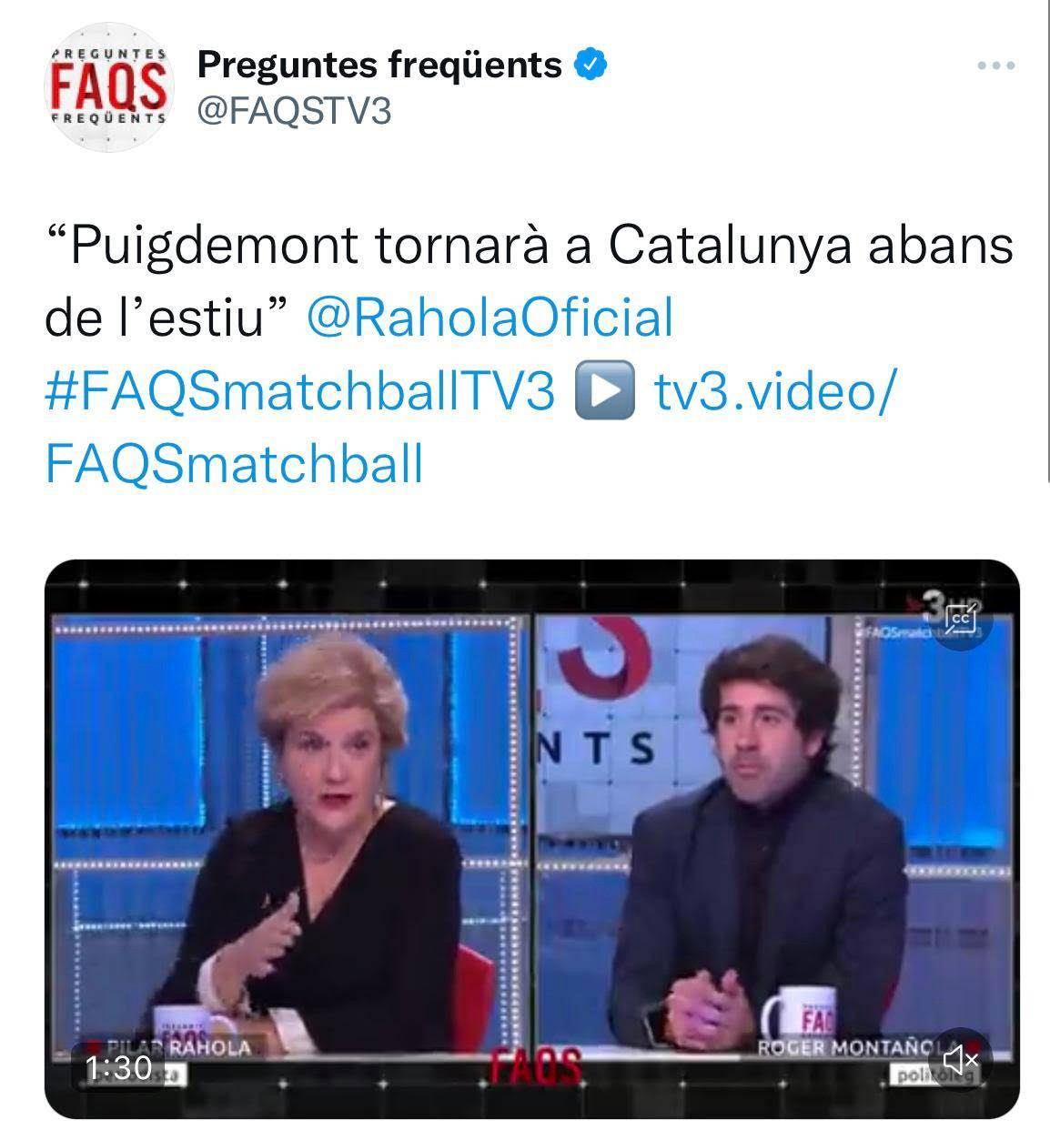 Pilar Rahola afirmó en 'FAQS' que Puigdemont regresaría antes del verano
