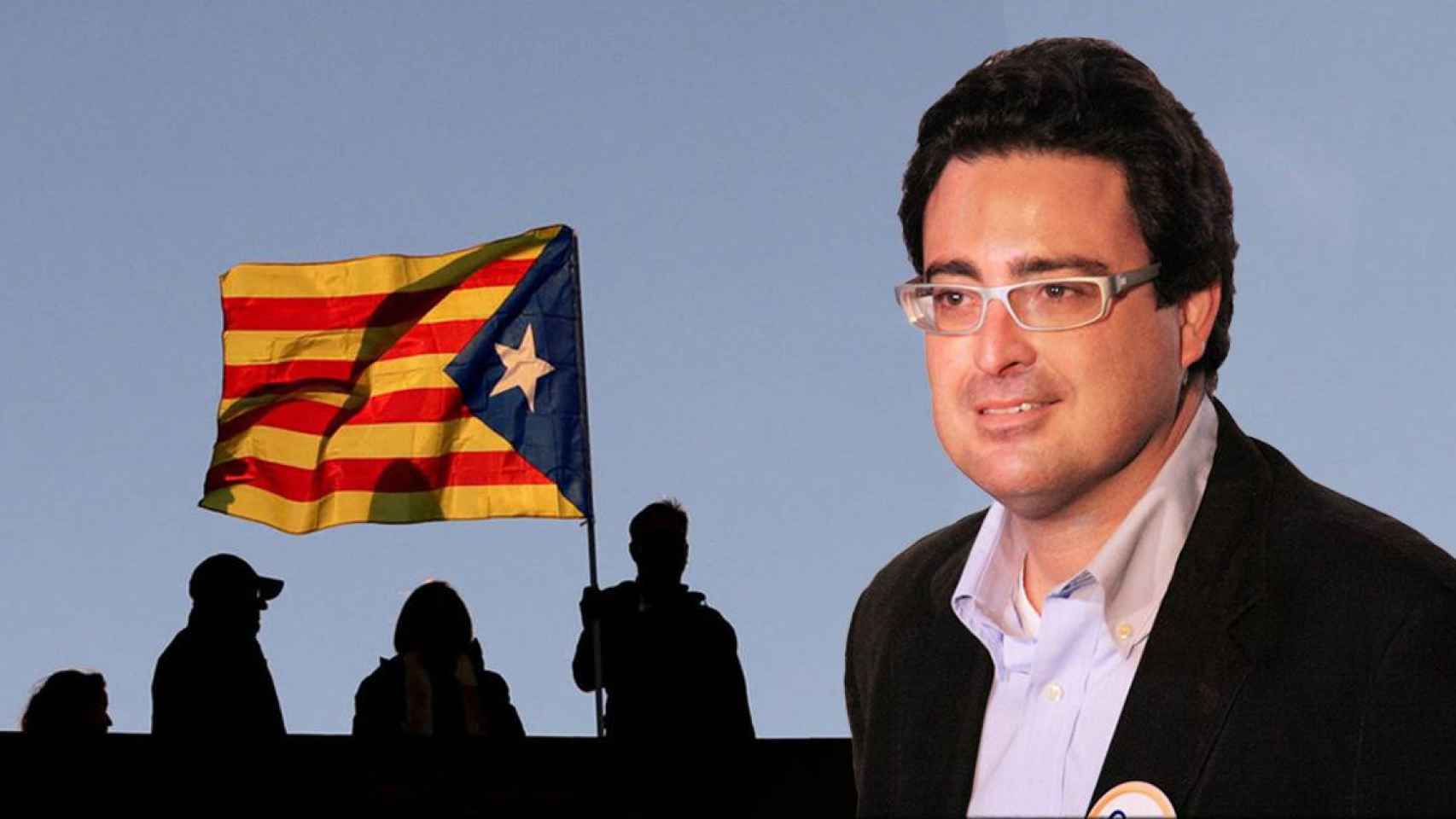 Fotomontaje del exconvergente David Madí, investigado por el 'caso Voloh', junto a una bandera independentista / CG vía EFE