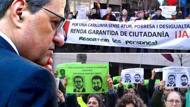 Quim Torra ante manifestaciones de la Comisión promotora de la Renta Garantizada de Ciudadanía, que lucha por los derechos de los pobres más severos / CG