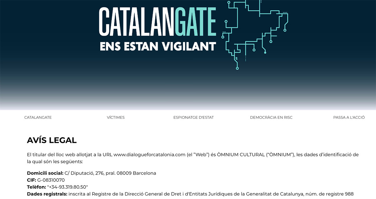 Aviso legal de la web de Òmnium sobre el Catalan Gate