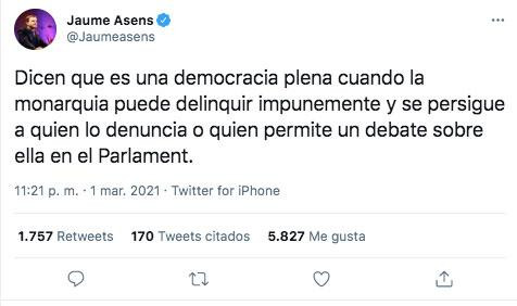 El mensaje de Jaume Asens citado en la denuncia / CG