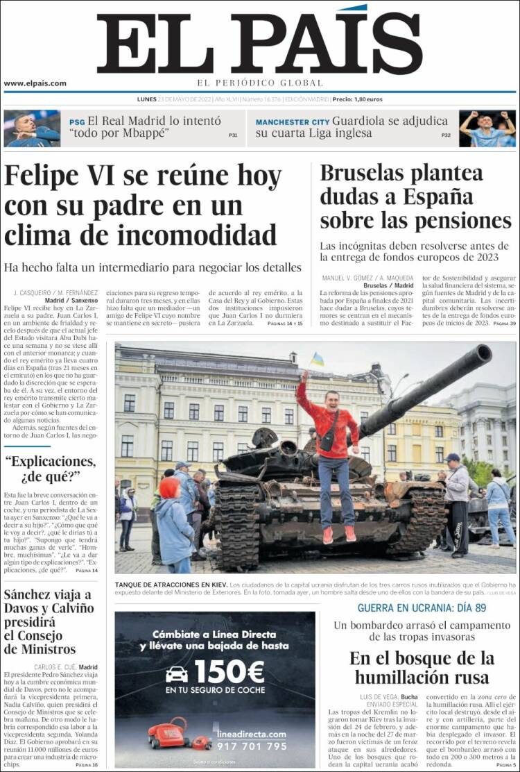 La portada de 'El País' del 23 de mayo de 2022 / EL PAÍS