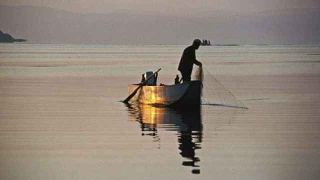 Un pescador artesano trata de capturar angulas en la desembocadura de un río francés