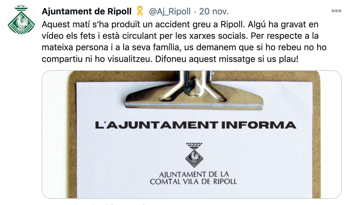 El Ayuntamiento de Ripoll pide no difundir el vídeo del anciano fallecido / TWITTER