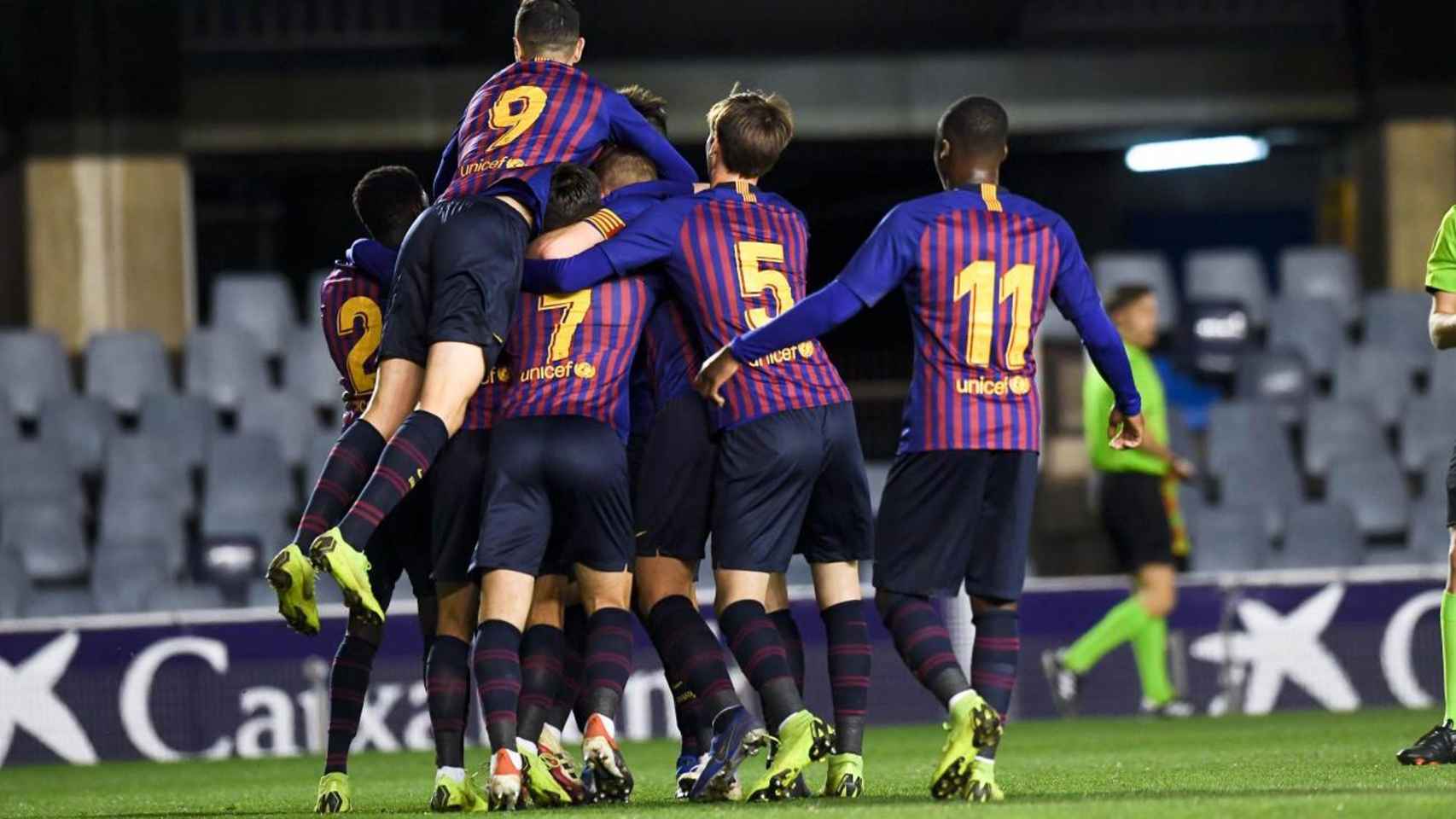 El Barça B celebrando un gol en el Mini Estadi / FC Barcelona