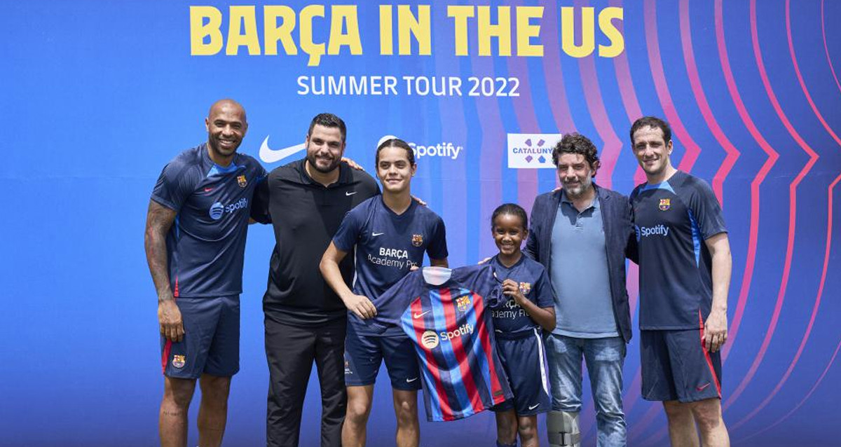 Thierry Henry, Michael Sánchez, Juli Guiu y Juliano Belletti, en el acto del Barça con Spotify / FCB
