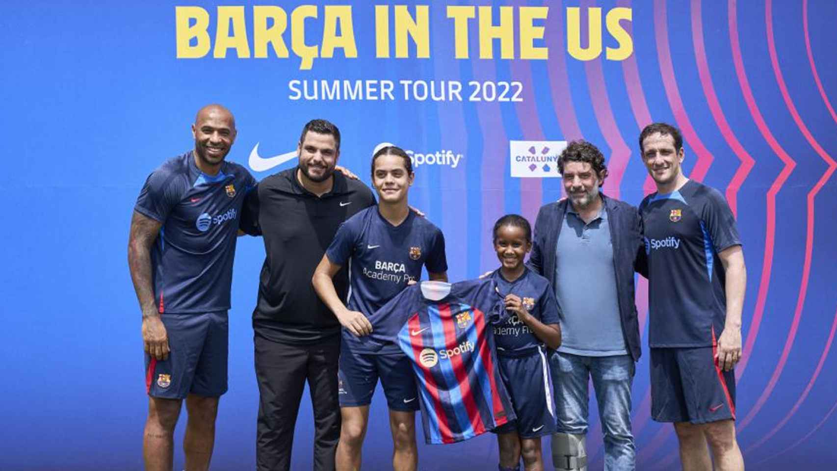Thierry Henry, Michael Sánchez, Juli Guiu y Juliano Belletti, en el acto del Barça con Spotify / FCB