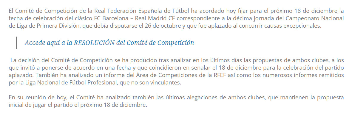 Comunicado oficial de la RFEF sobre el Barça-Real Madrid / RFEF