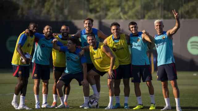 La alegría de los jugadores del Barça, durante un entrenamiento de la pretemporada / FCB