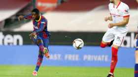 Dembelé en el momento de su gol contra el Sevilla en Copa / FC Barcelona