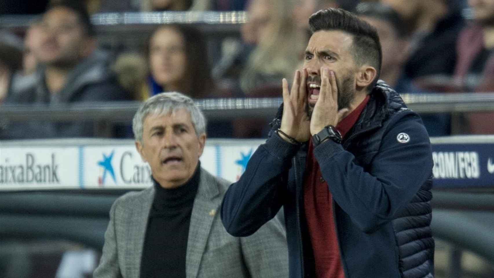 Setién y Sarabia en un partido del Barça / EFE