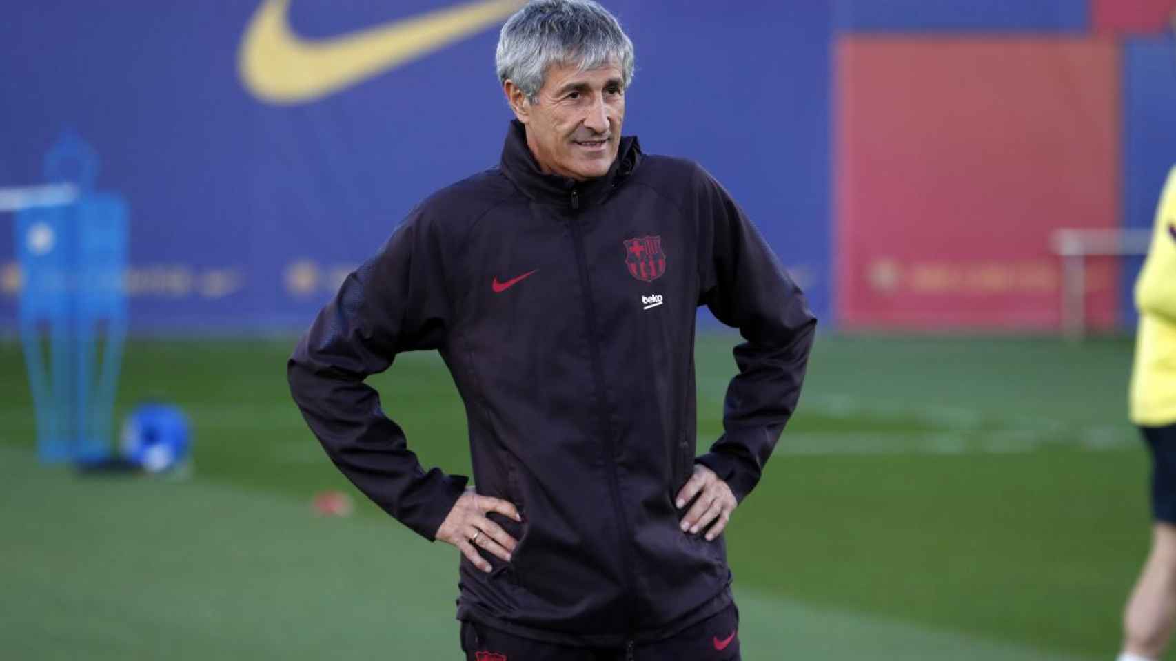 Quique Setién en un entrenamiento con el Barça / FC Barcelona