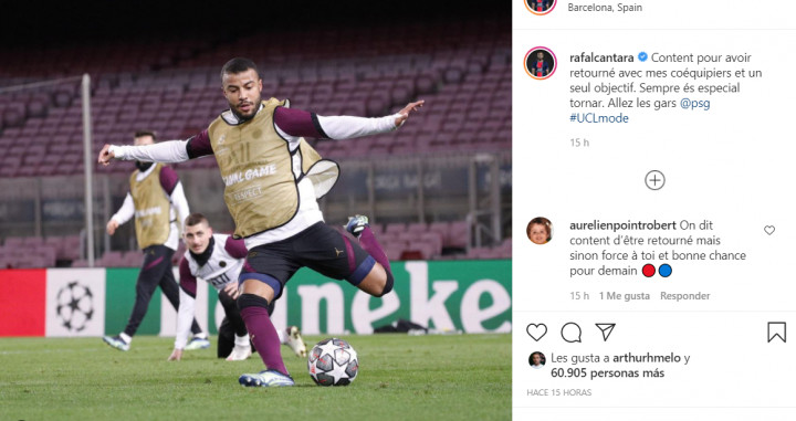 Mensaje de Rafinha Alcántara en su regreso en el Camp Nou / Instagram