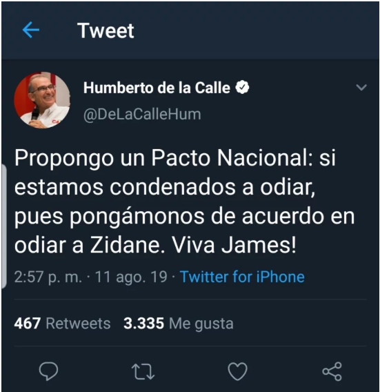 Humberto de la Calle promueve una campaña contra Zidane / TWITTER