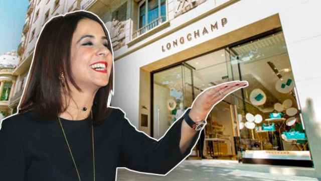 Samia Akariou y la tienda Longchamp de Paseo de Gràcia de Barcelona.