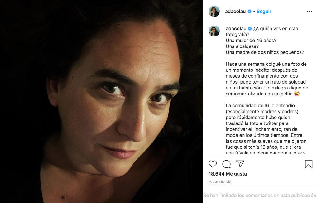 Ada Colau comparte nuevo 'selfie' en Instagram