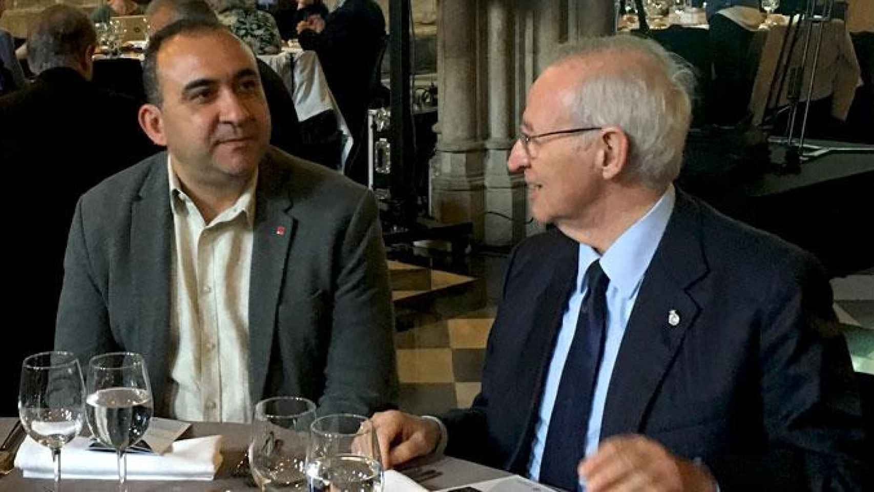 Javier Pacheco (i), líder de CCOO de Cataluña, junto al presidente de la Cámara de Comercio de Barcelona, Miquel Valls (d) / CG