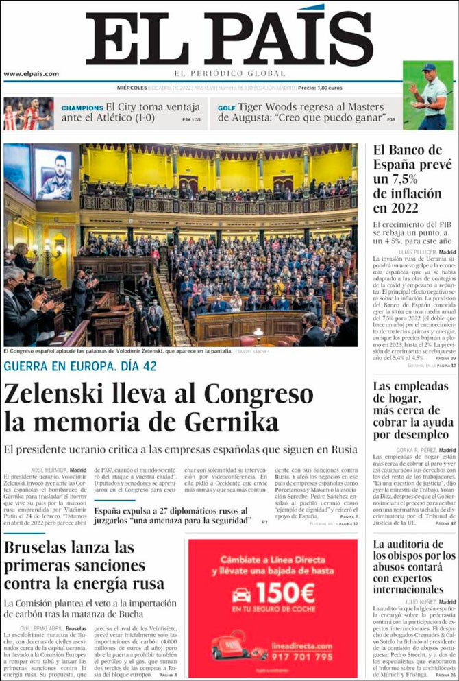 Portada de 'El País' del 6 de abril de 2022 / Kiosko