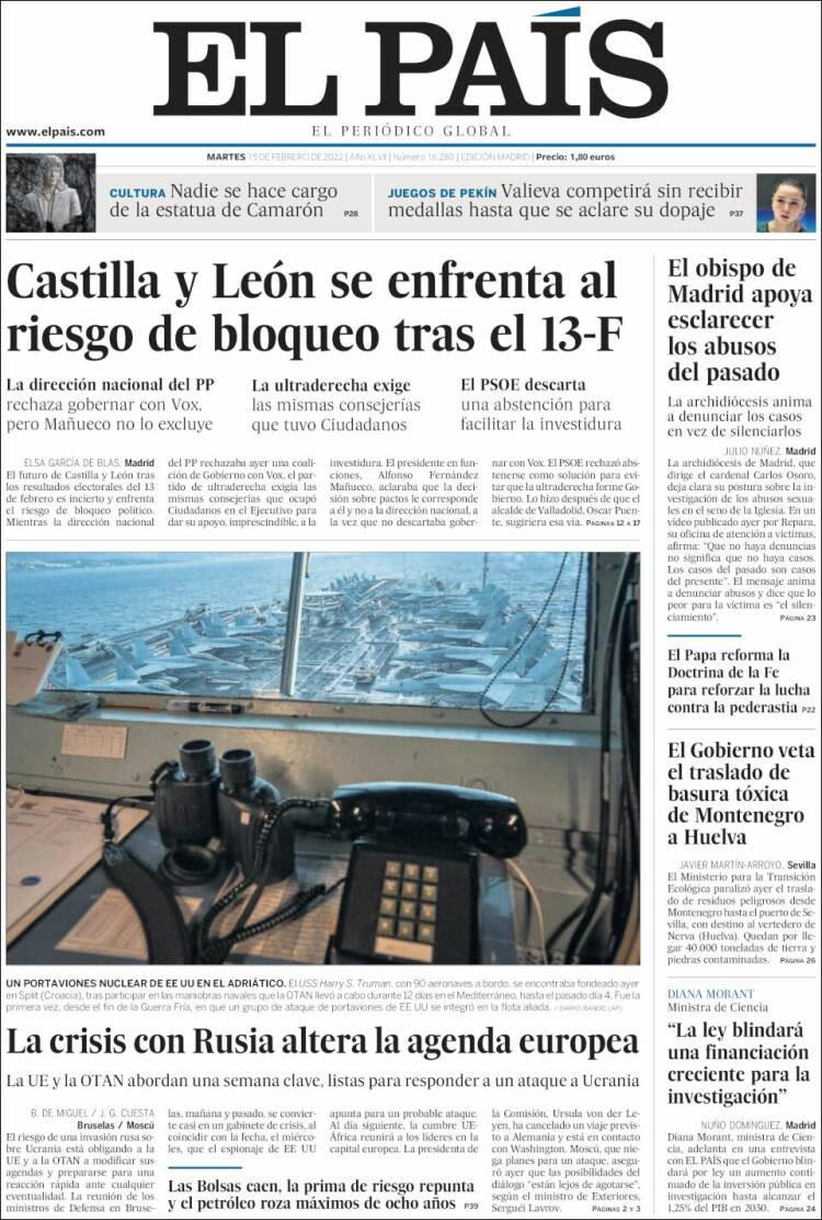 Portada de 'El País' del 15 de febrero de 2022 / KIOSKO.NET