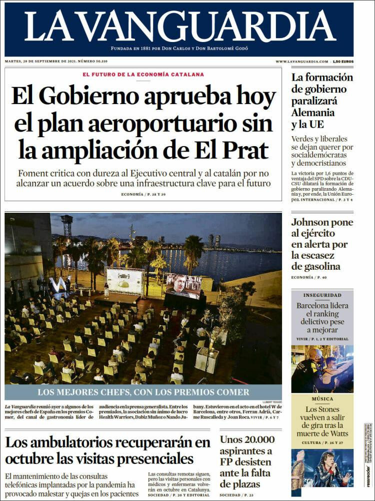 Portada de 'La Vanguardia' del 28 de septiembre de 2021 / KIOSKO.NET