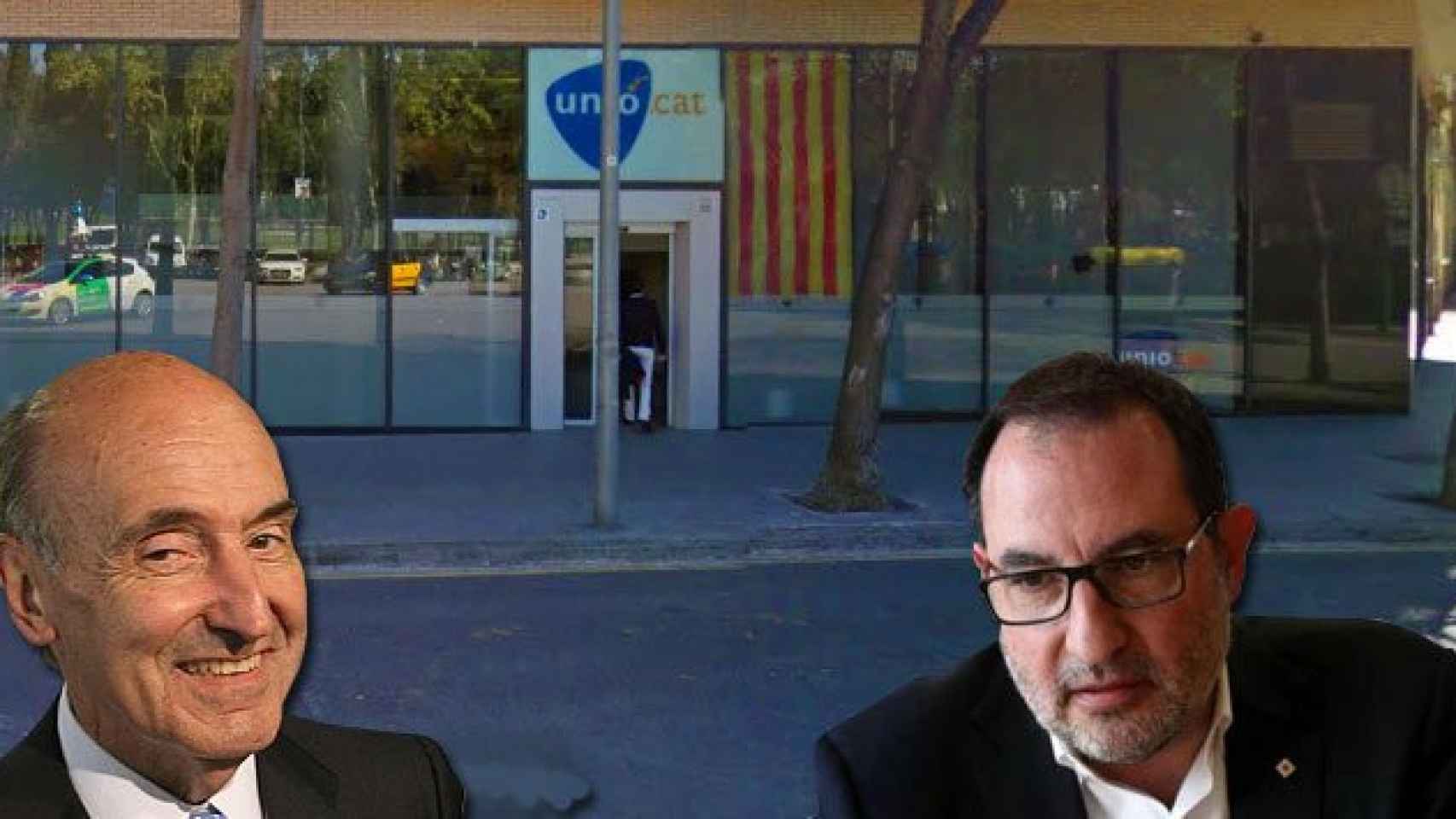 Ramon Espadaler (d), secretario general de Unió, y Miquel Roca (i), abogado que gestiona la insolvencia del partido junto a la sede de la formación.