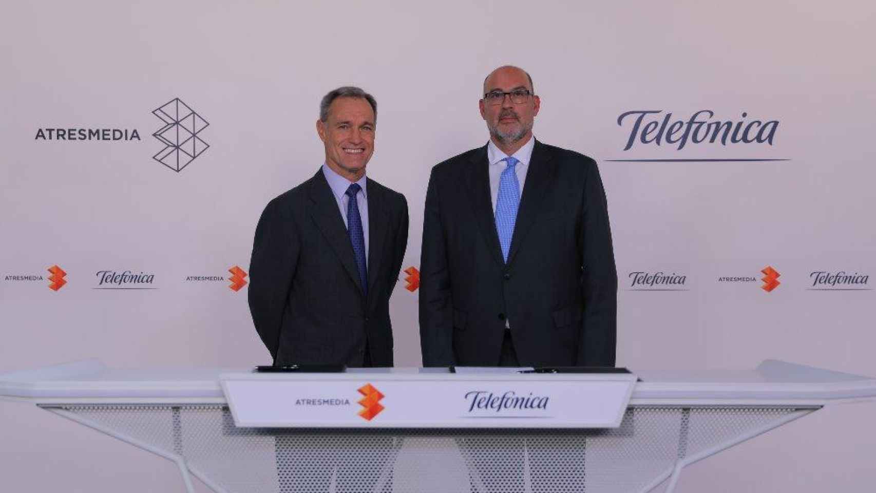 Silvio González, CEO de Atresmedia, y Emilio Gayo, presidente de Telefónica España en la presentación de Buendía / EP